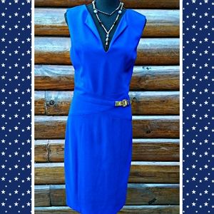 Cache Dress Fitted V Neck With Gold Buckle Size 14